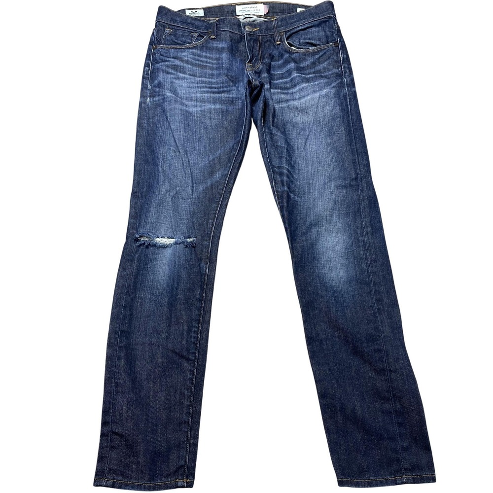 Lucky Brand Sienna Cigarette Jeans Womens 0 Blue Dark Wash Distressed 30x29 USA